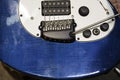 Blue White Electric Guitar. Electric guitar close-up with selective focus. A Part Of Electric Guitar Royalty Free Stock Photo