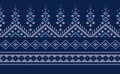 Blue and White Embroidery Pattern, Knitted Classic Background, Vector Ethnic Continuous abstract