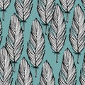 Blue and white feather seamless pattern