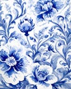 Blue and White Floral Background. Chinoserie Style Royalty Free Stock Photo