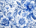 Blue and White Floral Background. Chinoserie Style Royalty Free Stock Photo