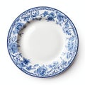 Blue And White Floral Dinner Plate With Vignetting Ink-washed Design