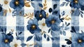 Blue and White Floral Gingham Pattern Royalty Free Stock Photo