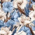 Blue And White Floral Pattern On Beige Background