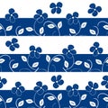 Blue and white floral pattern. Cute porcelain background design. Hand drawn. Navy blue striped with flower background.