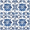 Blue and white floral tile pattern. AI Generated Royalty Free Stock Photo