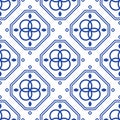 Blue and white geometric mediterranean seamless tile pattern.