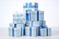 blue and white gift boxes stacked on each other Royalty Free Stock Photo