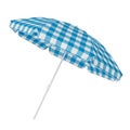 Blue and White Gingham Pattern Beach Umbrella Isolated on White Background parasol sunshade Royalty Free Stock Photo