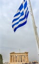 Blue White Greek Flag Parthenon Summit Acropolis Athens Greece Royalty Free Stock Photo