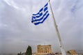 Blue White Greek Flag Parthenon Summit Acropolis Athens Greece Royalty Free Stock Photo