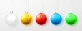Blue, white, green, yellow and red Christmas ball. Xmas glass ball on white background. Holiday decoration template. Vector Royalty Free Stock Photo