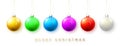 Blue, white, green, yellow and red Christmas ball. Xmas glass ball on white background. Holiday decoration template. Vector Royalty Free Stock Photo