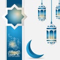 Blue and white greeting card eid al adha design template