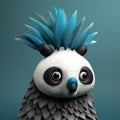 Realistic 3d Panda Bird Figurine With Mohawk Hair And Blue Feathers Royalty Free Stock Photo