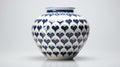 Blue And White Heart Design Vase With Art Deco Geometric Patterns