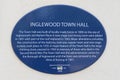 Blue and white historical local heritage place information plaque about the Inglewood Town Hall
