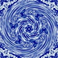 Blue and white hypnotic swirl winter pattern in blue gzhel color