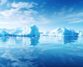 blue and white icebergs in the ocean.