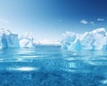 blue and white icebergs in the ocean.