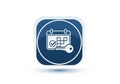 Blue and white icon featuring a calendar with a checkmark and a grid of boxes, alongside a key. The Royalty Free Stock Photo