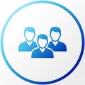Blue and white icon shows three stylized human figures inside a circular frame. The Royalty Free Stock Photo