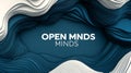 A blue and white image of a wave with the words "Open Minds" written in white Royalty Free Stock Photo