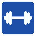 Blue, white information sign - dumbbell icon