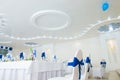Blue and white interior of the restaurant Royalty Free Stock Photo