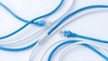 Blue and white internet cables placed on a white background. Royalty Free Stock Photo