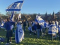 Blue and White Israeli Flags in the Breeze at the Protest Royalty Free Stock Photo