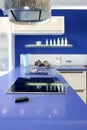 Blue white kitchen modern interior design house Royalty Free Stock Photo