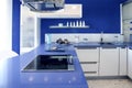 Blue white kitchen modern interior design house Royalty Free Stock Photo