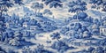 Blue and White Landscape with River and Boats, Delftware, Dutch, 18th Century, River, Landscape, Delftware Royalty Free Stock Photo