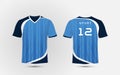 Blue and white lines layout football sport t-shirt, kits, jersey, shirt design template.