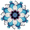 A  Blue and white Mandala Doodle  Illustration. Royalty Free Stock Photo