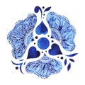 Blue white mandala symbol concept, flower floral, watercolor painting