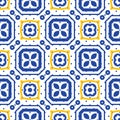 Blue and white mediterranean seamless ceramic tile pattern. Royalty Free Stock Photo