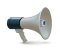 Blue and white megaphone isolated on white background. Vector realistic 3d bullhorn.