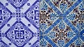 Blue and white mosaic ceramic wallpaper wall in the portugal lisbon grafic