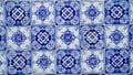 Blue and white mosaic ceramic wallpaper wall in the portugal lisbon grafic