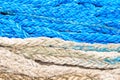 Blue and white nautical rope texture. Naval tackle closeup photo. Royalty Free Stock Photo