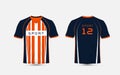 Blue, White and orange stripe pattern sport football kits, jersey, t-shirt design template Royalty Free Stock Photo