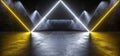 Blue White Orange Triangle Neon Laser Background Futuristic Sci Fi Alien Spaceship Room Hall Garage Underground Grunge Concrete