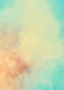 Blue white and orange watercolor background illustration in soft pastel colors and abstract blotches and paint spatter