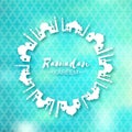 Blue White Origami Mosque Ramadan Kareem Greeting card Royalty Free Stock Photo