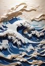 A blue and white paper layered art Japanese giant waves