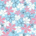 Blue, white and pink seamless repeat floral pattern. Royalty Free Stock Photo