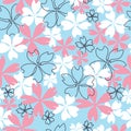 Blue, white and pink seamless repeat floral pattern. Royalty Free Stock Photo