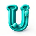 Whimsical 3d Cartoon Letter U In Teal On White Background